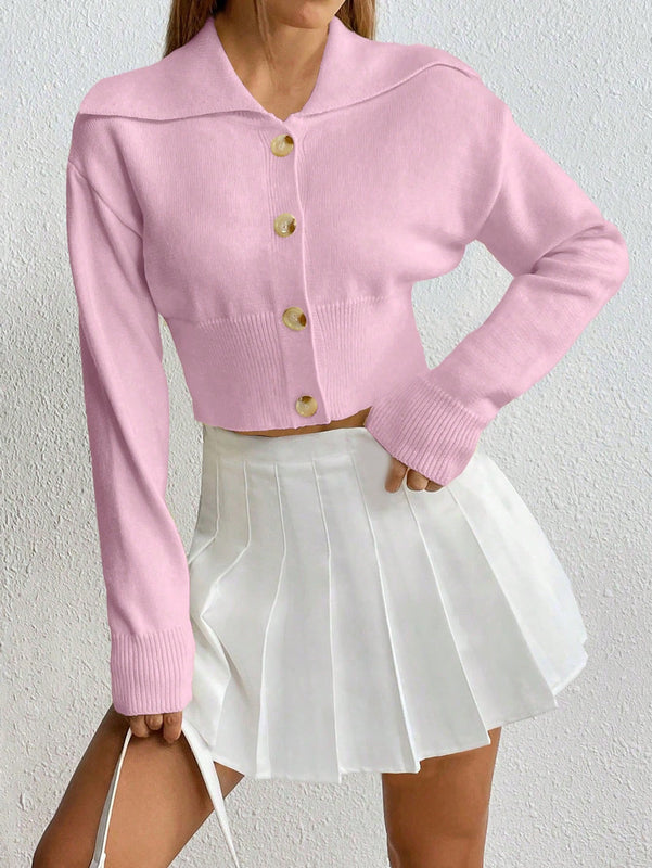 Moosta cardigan casual de manga larga de hombros caidos y unicolor para el trayecto, para otono/invierno
