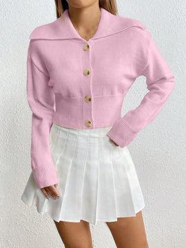 Moosta cardigan casual de manga larga de hombros caidos y unicolor para el trayecto, para otono/invierno