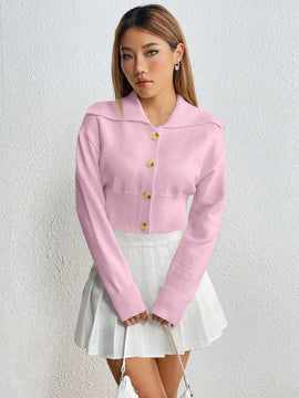 Moosta cardigan casual de manga larga de hombros caidos y unicolor para el trayecto, para otono/invierno