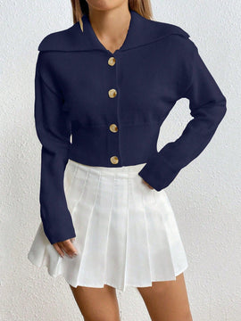 Moosta cardigan casual de manga larga de hombros caidos y unicolor para el trayecto, para otono/invierno