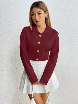Moosta cardigan casual de manga larga de hombros caidos y unicolor para el trayecto, para otono/invierno
