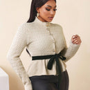 Bamgleam cardigan de mujer con cuello alto, decoracion de boton metalico, ribete de volantes y lazo, manga larga, para otono/invierno