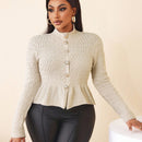 Bamgleam cardigan de mujer con cuello alto, decoracion de boton metalico, ribete de volantes y lazo, manga larga, para otono/invierno