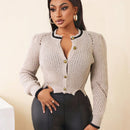 Bamgleam nuevo cardigan de estilo elegante para mujer con mangas abultadas y botones, efecto de bloques de color para otono/invierno