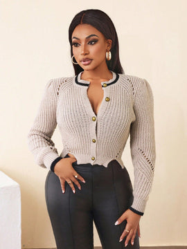 Bamgleam nuevo cardigan de estilo elegante para mujer con mangas abultadas y botones, efecto de bloques de color para otono/invierno
