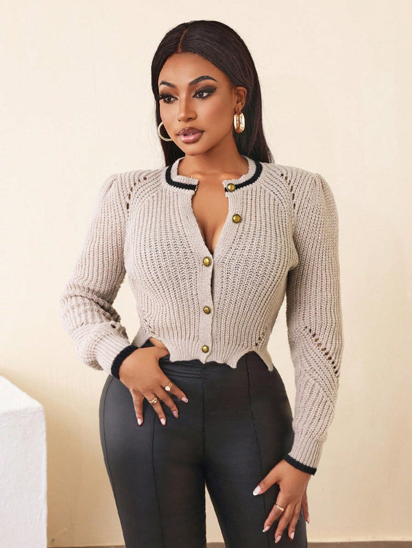 Bamgleam nuevo cardigan de estilo elegante para mujer con mangas abultadas y botones, efecto de bloques de color para otono/invierno