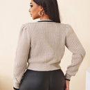 Bamgleam nuevo cardigan de estilo elegante para mujer con mangas abultadas y botones, efecto de bloques de color para otono/invierno