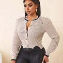 Bamgleam nuevo cardigan de estilo elegante para mujer con mangas abultadas y botones, efecto de bloques de color para otono/invierno