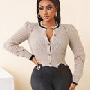 Bamgleam nuevo cardigan de estilo elegante para mujer con mangas abultadas y botones, efecto de bloques de color para otono/invierno
