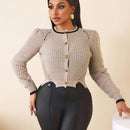 Bamgleam nuevo cardigan de estilo elegante para mujer con mangas abultadas y botones, efecto de bloques de color para otono/invierno