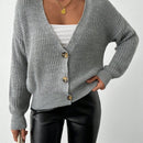 Cardigan casual de un solo botonadura de mangas largas y hombros caidos de unicolor para mujer, otono/invierno