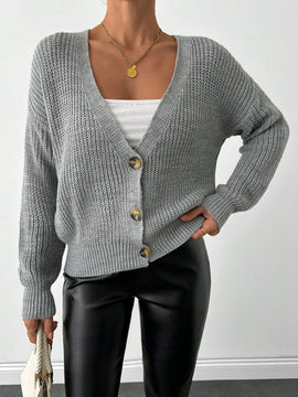 Cardigan casual de un solo botonadura de mangas largas y hombros caidos de unicolor para mujer, otono/invierno