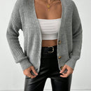 Cardigan casual de un solo botonadura de mangas largas y hombros caidos de unicolor para mujer, otono/invierno