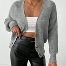 Cardigan casual de un solo botonadura de mangas largas y hombros caidos de unicolor para mujer, otono/invierno