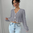 Raffinea blusa casual de manga larga con botones de unicolor, para uso diario