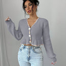 Raffinea blusa casual de manga larga con botones de unicolor, para uso diario