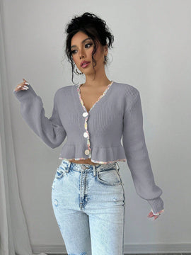 Raffinea blusa casual de manga larga con botones de unicolor, para uso diario