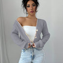 Raffinea blusa casual de manga larga con botones de unicolor, para uso diario