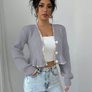 Raffinea blusa casual de manga larga con botones de unicolor, para uso diario