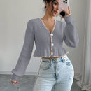 Raffinea blusa casual de manga larga con botones de unicolor, para uso diario