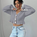 Raffinea blusa casual de manga larga con botones de unicolor, para uso diario