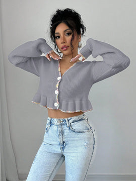 Raffinea blusa casual de manga larga con botones de unicolor, para uso diario