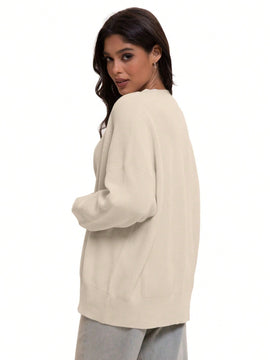 Outball sueter de cardigan con cuello en v oversize para mujer, atuendos de otono, prenda de vestir de moda de punto con botones delanteros, tops casuales y de tendencia