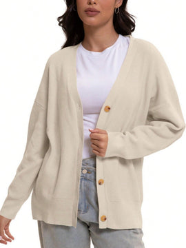 Outball sueter de cardigan con cuello en v oversize para mujer, atuendos de otono, prenda de vestir de moda de punto con botones delanteros, tops casuales y de tendencia
