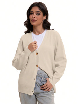 Outball sueter de cardigan con cuello en v oversize para mujer, atuendos de otono, prenda de vestir de moda de punto con botones delanteros, tops casuales y de tendencia