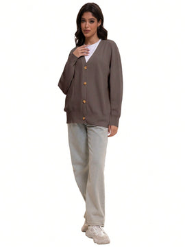 Outball sueter de cardigan con cuello en v oversize para mujer, atuendos de otono, prenda de vestir de moda de punto con botones delanteros, tops casuales y de tendencia