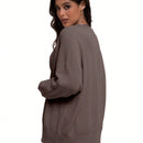 Outball sueter de cardigan con cuello en v oversize para mujer, atuendos de otono, prenda de vestir de moda de punto con botones delanteros, tops casuales y de tendencia