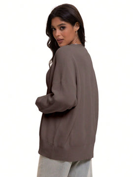 Outball sueter de cardigan con cuello en v oversize para mujer, atuendos de otono, prenda de vestir de moda de punto con botones delanteros, tops casuales y de tendencia