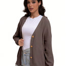 Outball sueter de cardigan con cuello en v oversize para mujer, atuendos de otono, prenda de vestir de moda de punto con botones delanteros, tops casuales y de tendencia