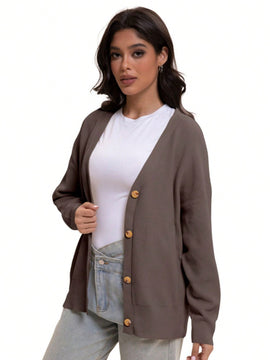 Outball sueter de cardigan con cuello en v oversize para mujer, atuendos de otono, prenda de vestir de moda de punto con botones delanteros, tops casuales y de tendencia