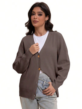 Outball sueter de cardigan con cuello en v oversize para mujer, atuendos de otono, prenda de vestir de moda de punto con botones delanteros, tops casuales y de tendencia