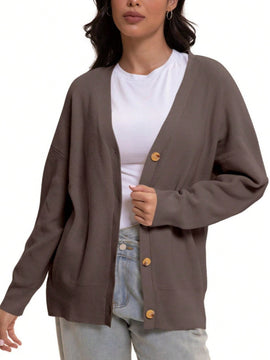 Outball sueter de cardigan con cuello en v oversize para mujer, atuendos de otono, prenda de vestir de moda de punto con botones delanteros, tops casuales y de tendencia
