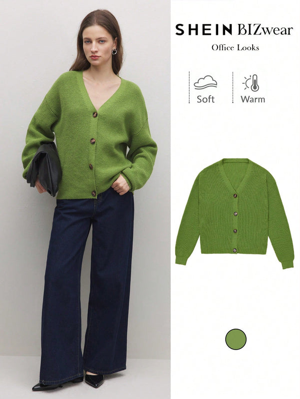 Bizwear cardigan verde tejido, forrado de polar, manga larga, abierto por delante, conjunto de fiesta navidena para mujer, ropa de oficina para otono/invierno
