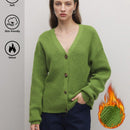 Bizwear cardigan verde tejido, forrado de polar, manga larga, abierto por delante, conjunto de fiesta navidena para mujer, ropa de oficina para otono/invierno