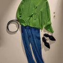 Bizwear cardigan verde tejido, forrado de polar, manga larga, abierto por delante, conjunto de fiesta navidena para mujer, ropa de oficina para otono/invierno