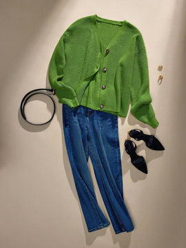 Bizwear cardigan verde tejido, forrado de polar, manga larga, abierto por delante, conjunto de fiesta navidena para mujer, ropa de oficina para otono/invierno
