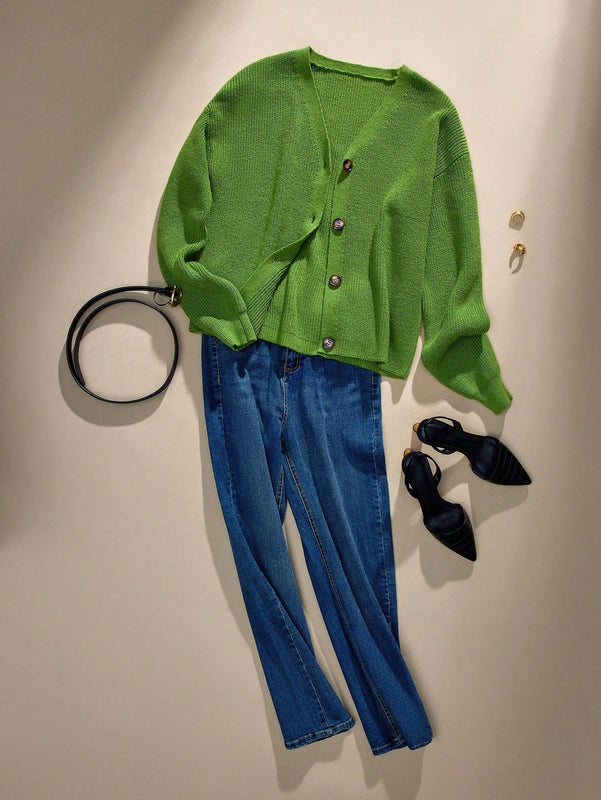 Bizwear cardigan verde tejido, forrado de polar, manga larga, abierto por delante, conjunto de fiesta navidena para mujer, ropa de oficina para otono/invierno