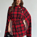 Prive manto/capa de dama de elegancia refinada de alta gama de nueva temporada de otono e invierno, capa con estampado escoces rojo navideno, diseno de estilo britanico del campus