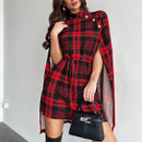 Prive manto/capa de dama de elegancia refinada de alta gama de nueva temporada de otono e invierno, capa con estampado escoces rojo navideno, diseno de estilo britanico del campus