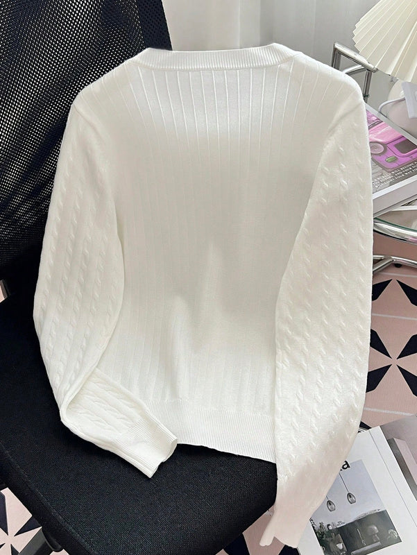 Essnce cardigan suelto y casual de mujer de un solo abotonado, de color liso, manga larga, para otono/invierno
