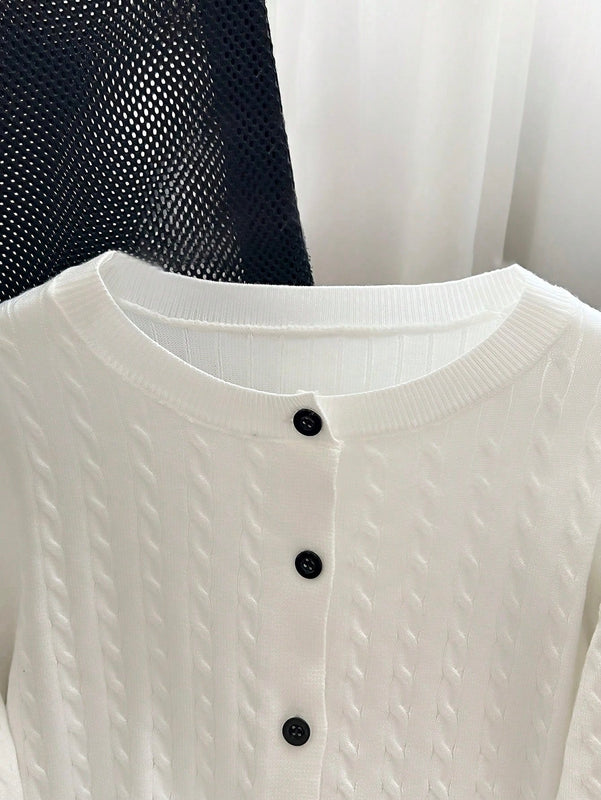 Essnce cardigan suelto y casual de mujer de un solo abotonado, de color liso, manga larga, para otono/invierno