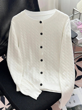 Essnce cardigan suelto y casual de mujer de un solo abotonado, de color liso, manga larga, para otono/invierno
