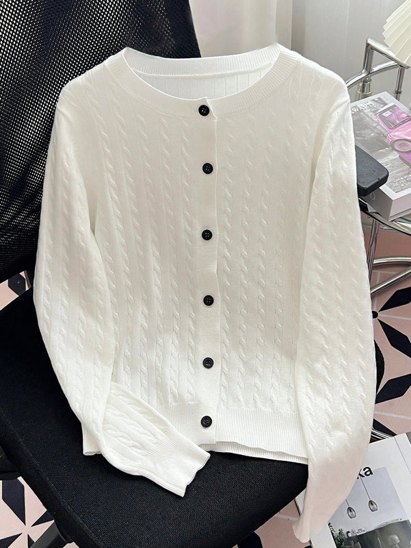 Essnce cardigan suelto y casual de mujer de un solo abotonado, de color liso, manga larga, para otono/invierno