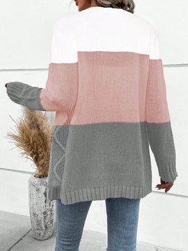 Lune cardigan con parches de colores contrastantes, informal y de moda para uso diario