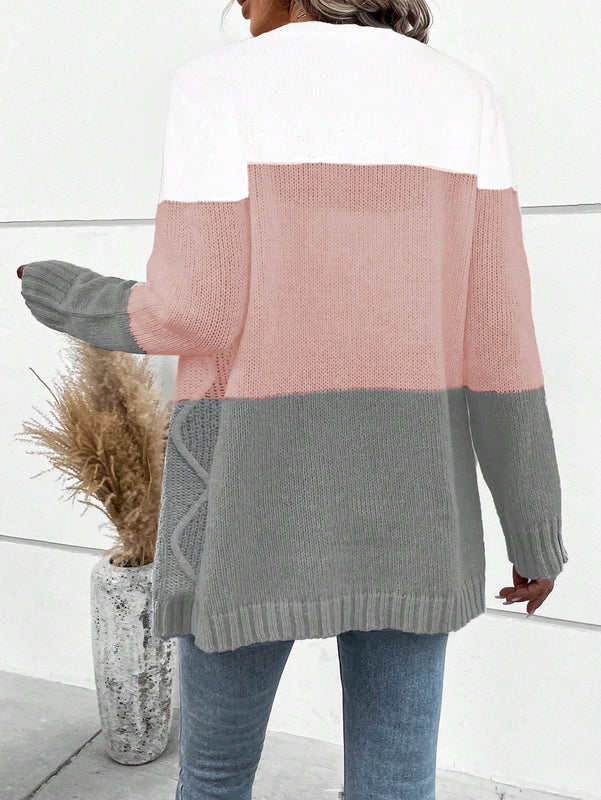 Lune cardigan con parches de colores contrastantes, informal y de moda para uso diario