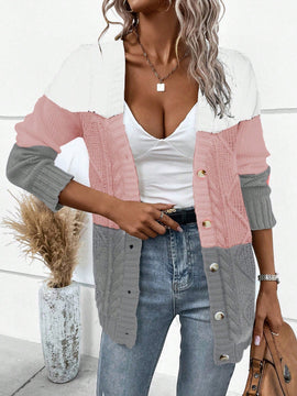 Lune cardigan con parches de colores contrastantes, informal y de moda para uso diario